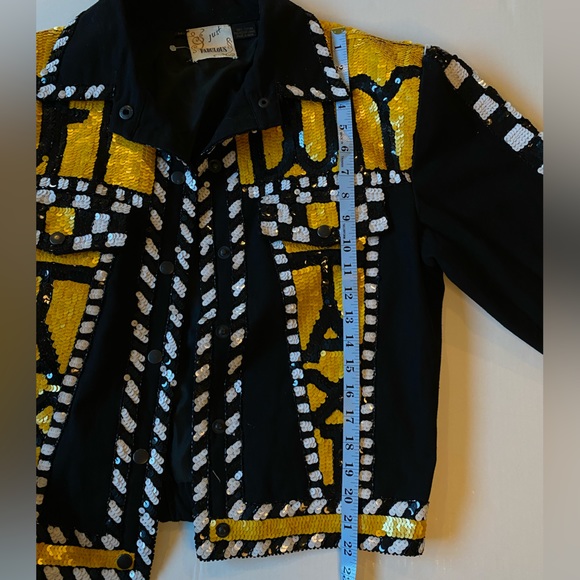90s Vintage sequin TAXI Jacket Off Duty statement jacket🚕💛🧥🚧 - Picture 6 of 13